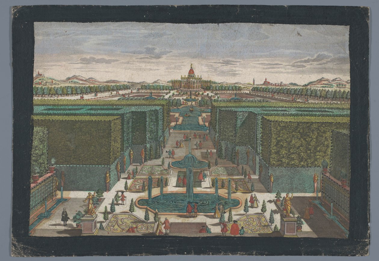 Vista de una avenida en el lado izquierdo de un jardín Spaziergang zur lincken Seite des Lust-Gartens (título sobre el objeto) de Georg Balthasar Probst