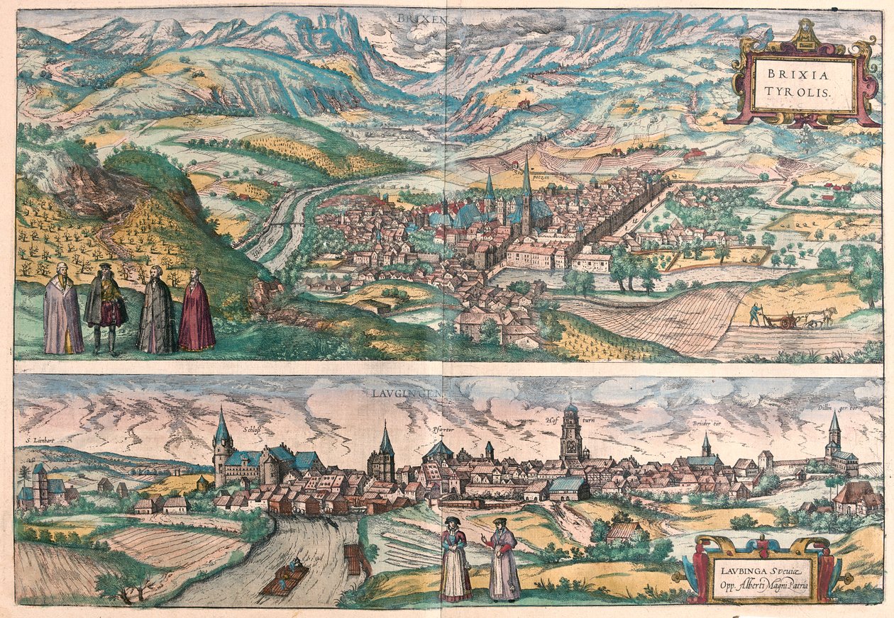 Bressanone, Italia - Lauingen, Donau, Alemania - en "Civitates Orbis Terrarum" de Georg Braun, Colonia 1617 de Georg Braun