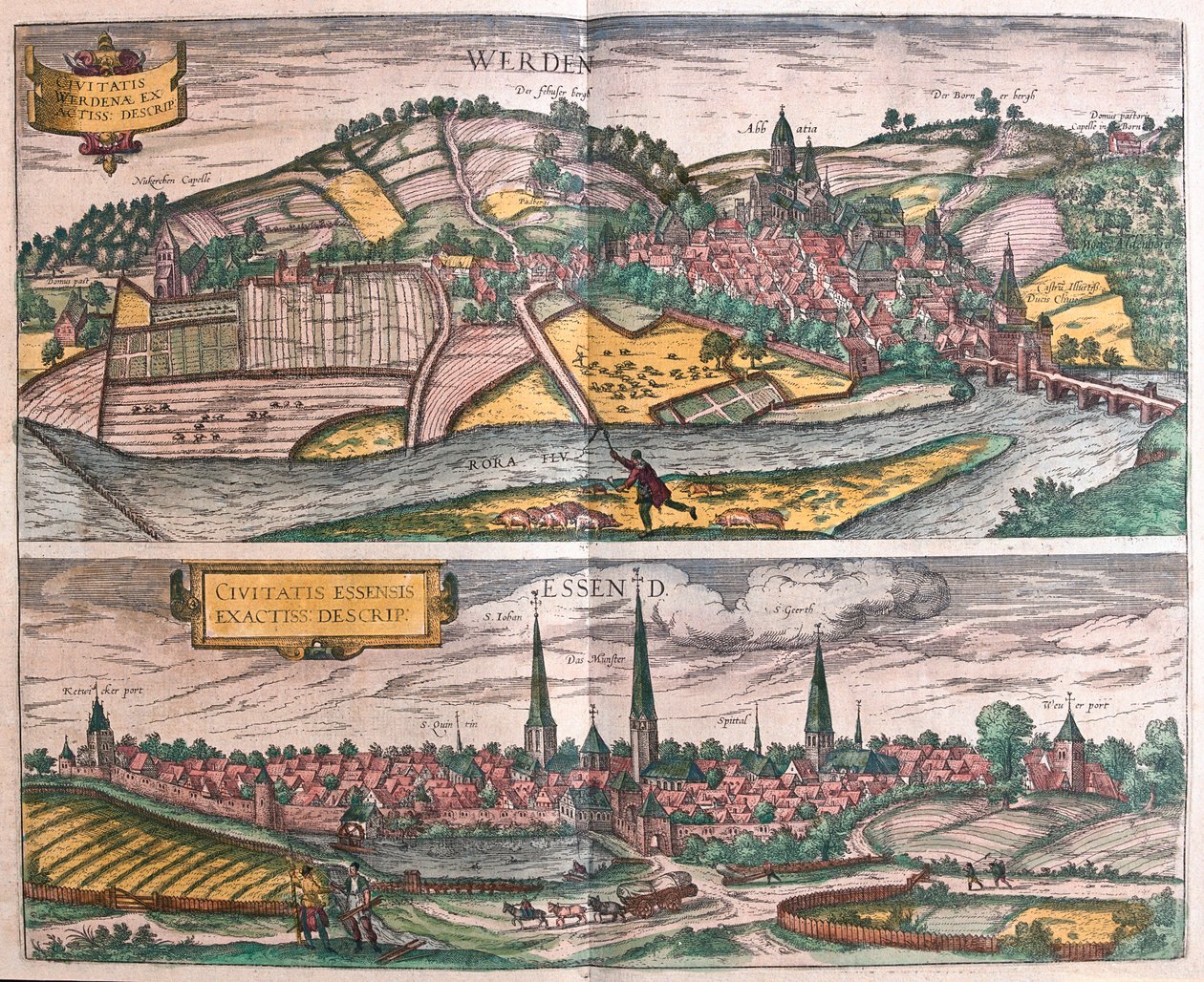 Essen y Werden, Alemania - en "Civitates Orbis Terrarum" de Georg Braun, Colonia 1617 de Georg Braun