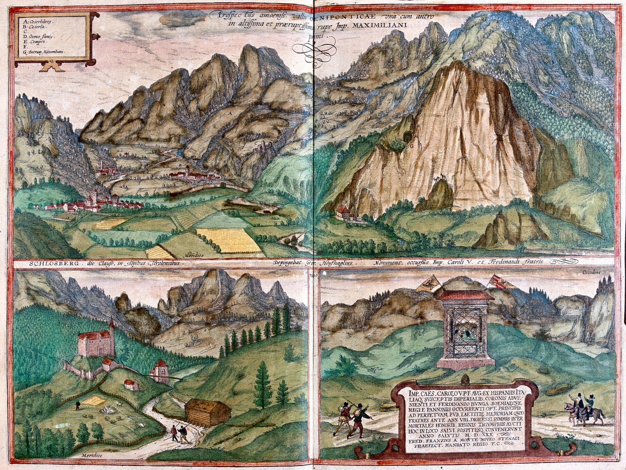 Valle del Inn - Schlosberg - La cueva del emperador Maximiliano I - Austria - en "Civitates Orbis Terrarum" de Georg Braun, Colonia 1617 de Georg Braun