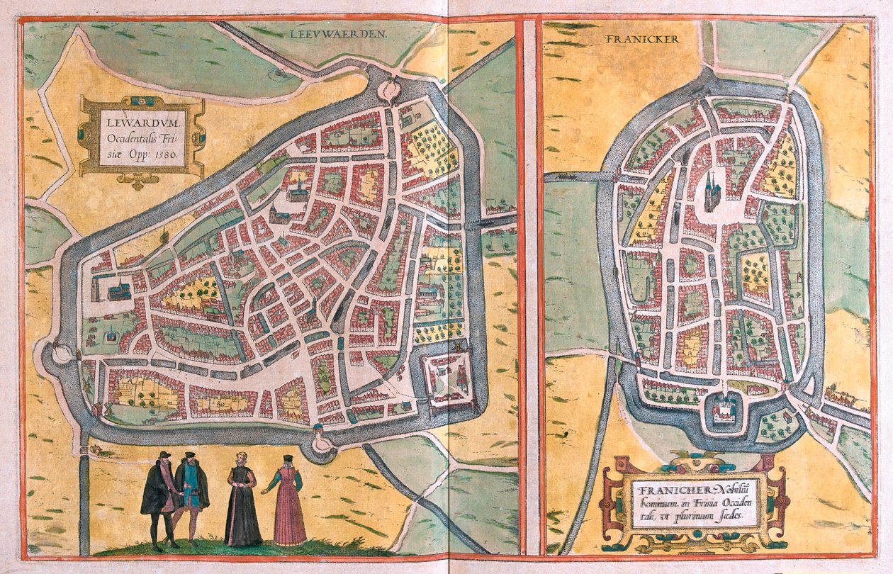 Leeuwarden (frisón occidental), Franeker, Países Bajos - en "Civitates Orbis Terrarum" de Georg Braun, Colonia 1617 de Georg Braun