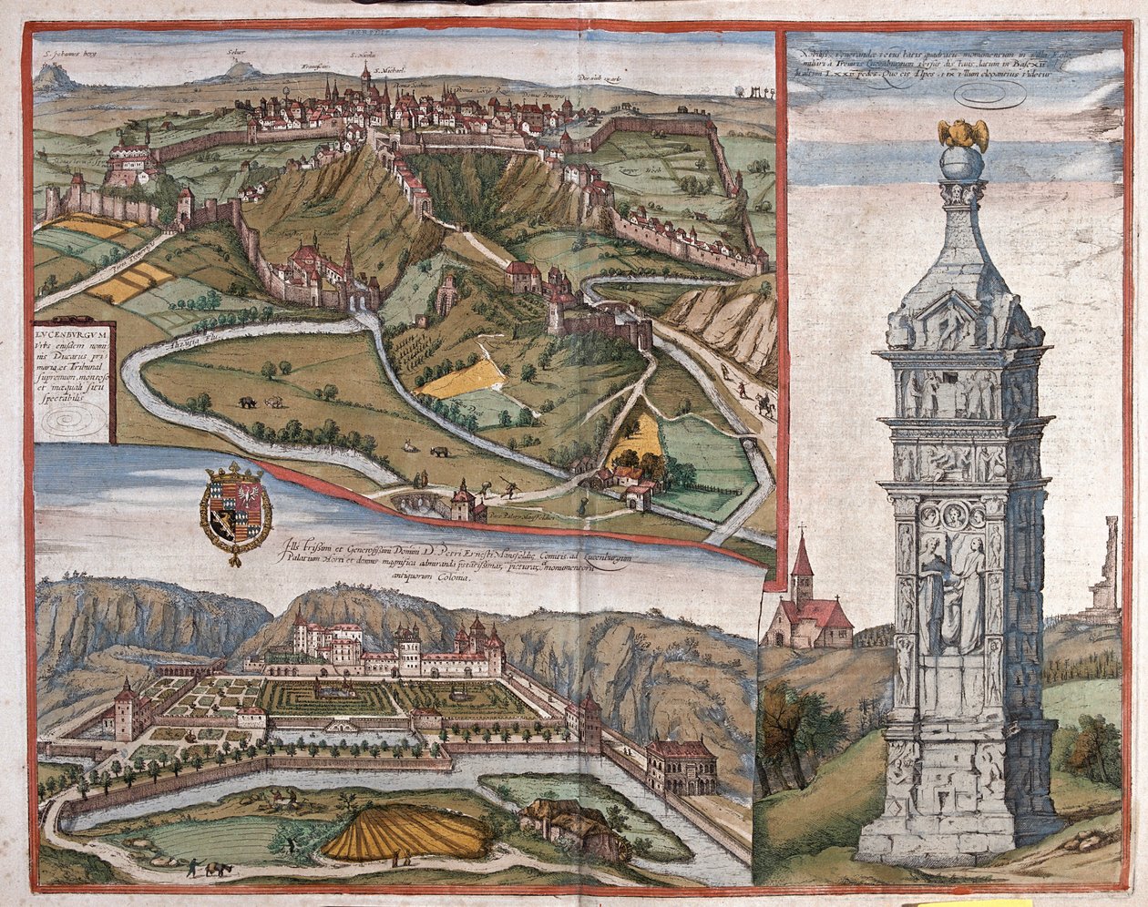 Luxemburgo, el monumento de Igel y el palacio de Mansfeld Ardenas, Países Bajos - en "Civitates Orbis Terrarum" de Georg Braun, Colonia 1617 de Georg Braun
