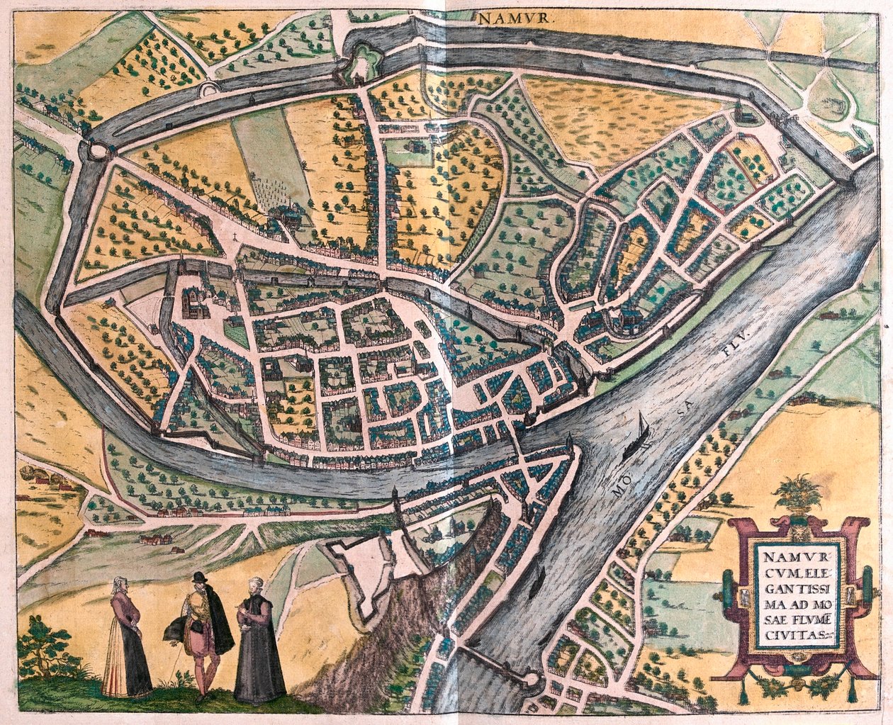 Namur y el río Mosa, Bélgica - en "Civitates Orbis Terrarum" de Georg Braun, Colonia 1617 de Georg Braun