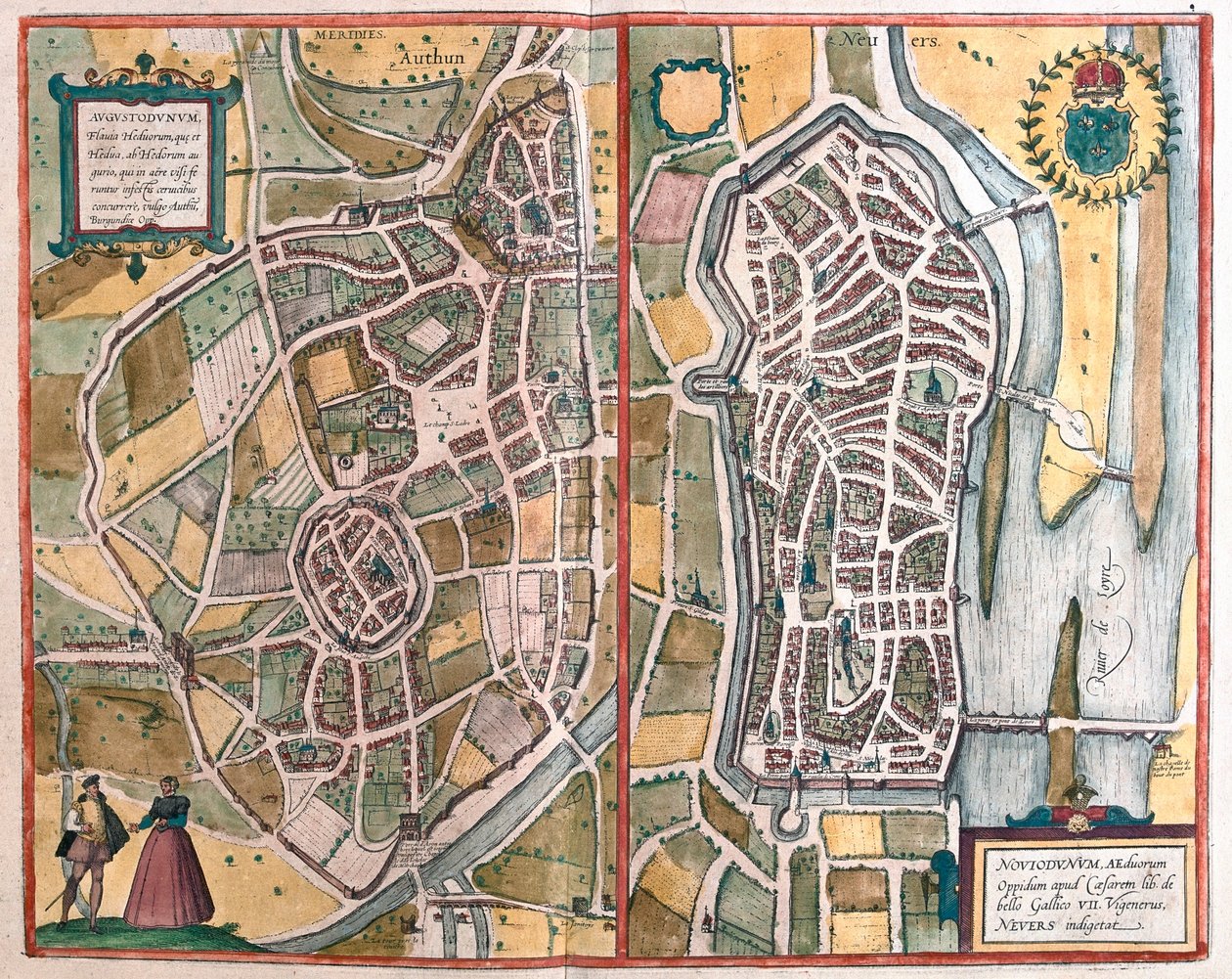 Nevers, Francia, en "Civitates Orbis Terrarum" de Georg Braun, Colonia 1617 de Georg Braun