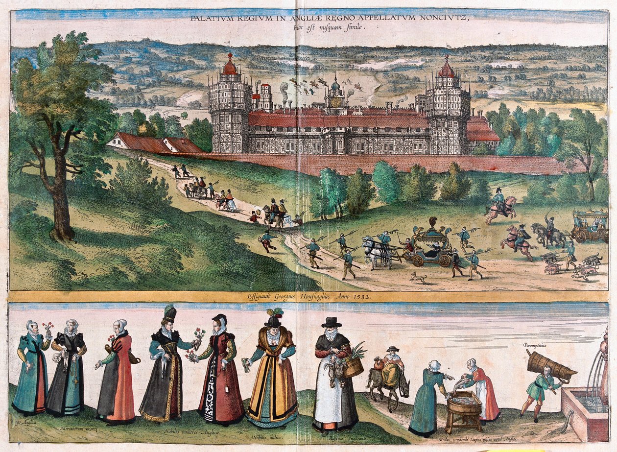 Nonsuch (Palacio en Surrey), Inglaterra - en "Civitates Orbis Terrarum" de Georg Braun, Colonia 1617 de Georg Braun