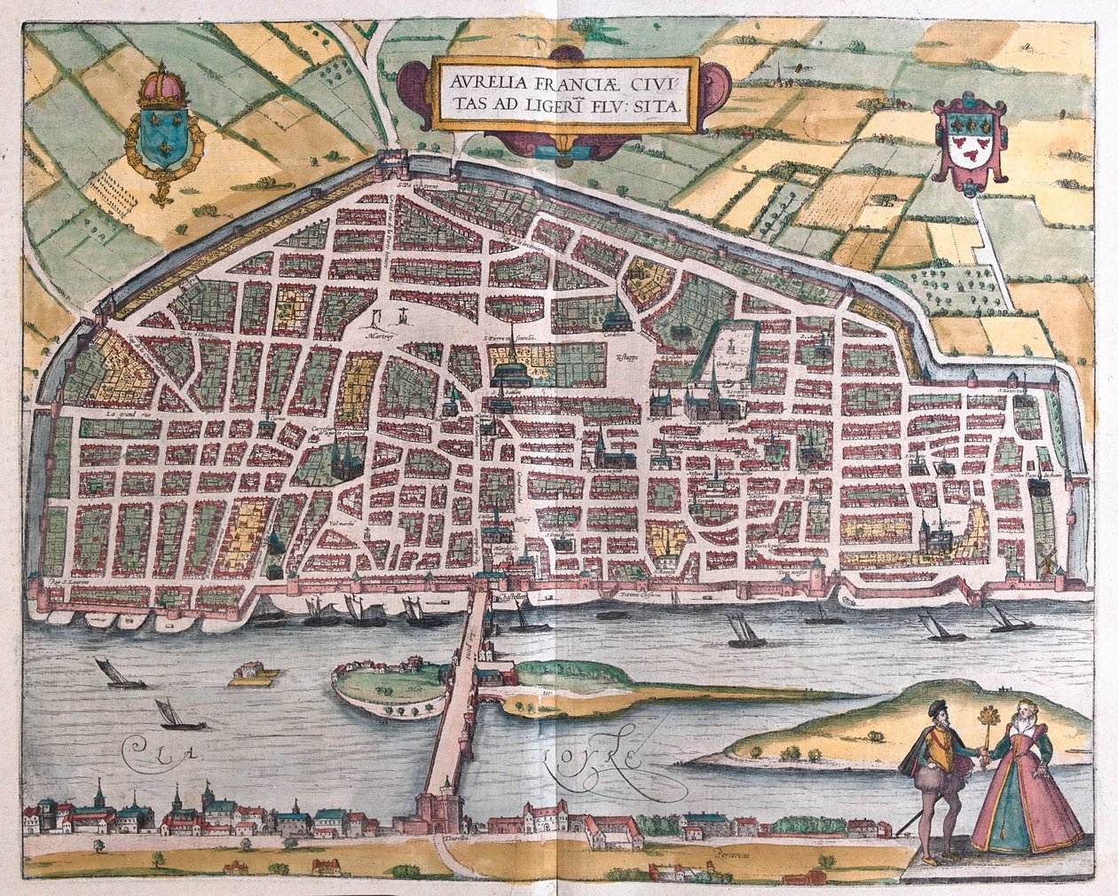Orleans - Francia, en "Civitates Orbis Terrarum" de Georg Braun, Colonia 1617 de Georg Braun