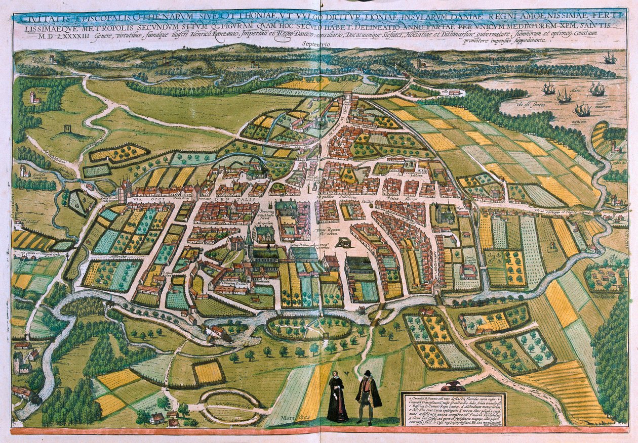 Plano de Odense, Dinamarca en "Civitates Orbis Terrarum" de Georg Braun, Colonia 1617 de Georg Braun