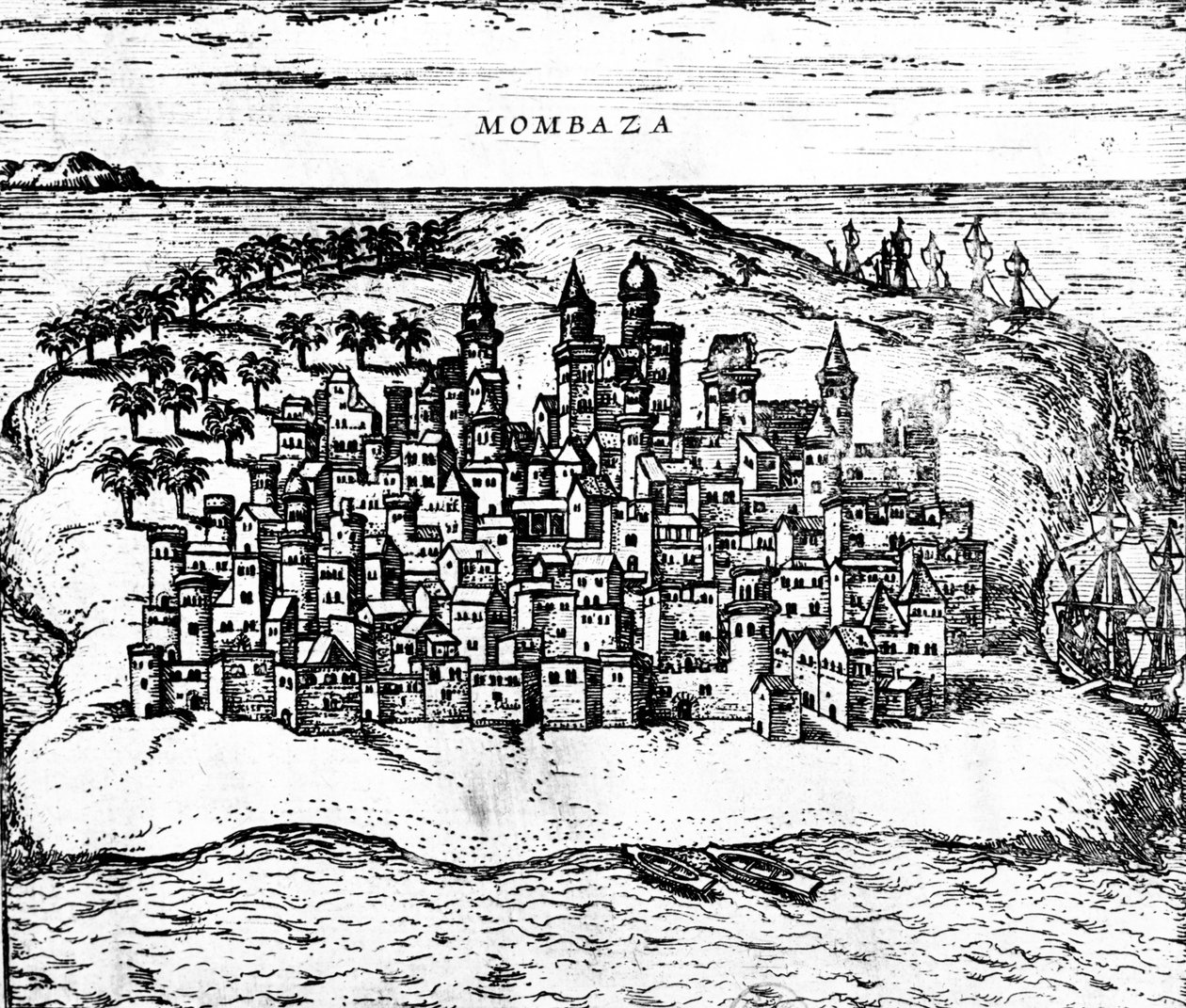 Vista de Mombaza, de Civitates orbis terrarum de Georg Braun (detalle) de Georg Braun und Franz Hogenberg