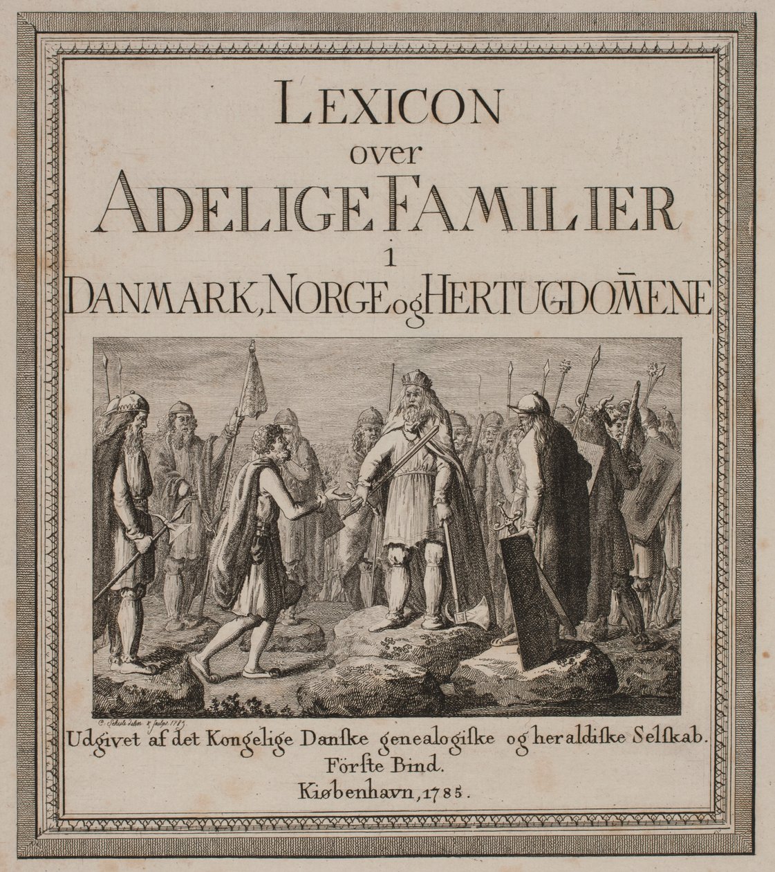 Portada para "Lexicon sobre Familias Nobles en Dinamarca, Noruega y Ducados" de Georg Christian Schule