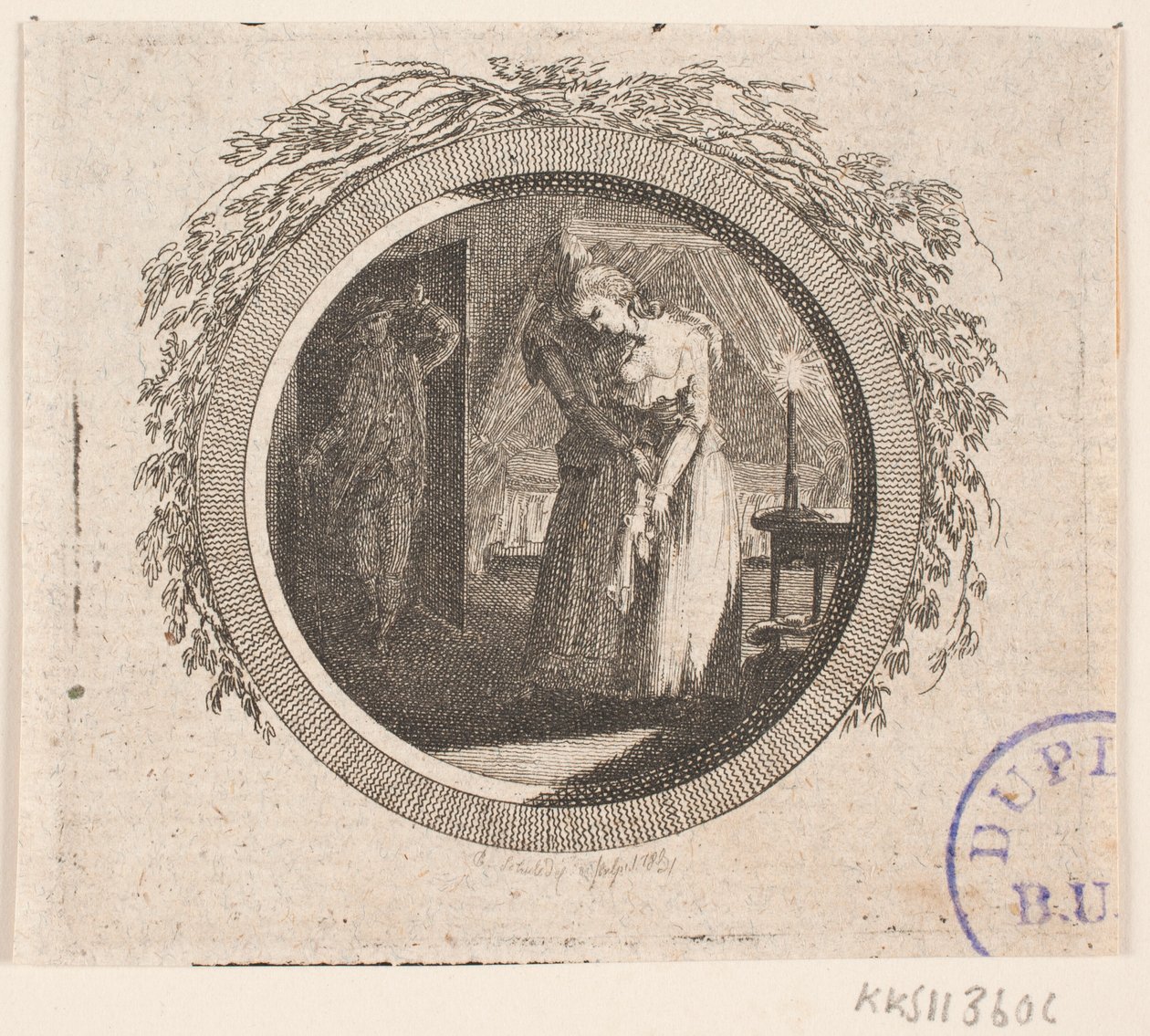 Viñeta de título para S. Richardson: "La historia de la señorita Clarissa Harlowe", cuarta parte de Georg Christian Schule