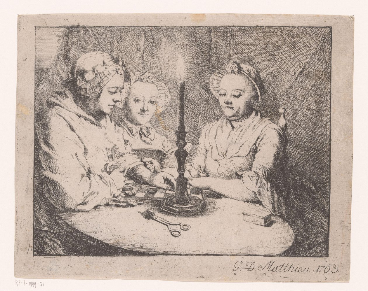 Señoras jugando a la luz de las velas de Georg David Matthieu
