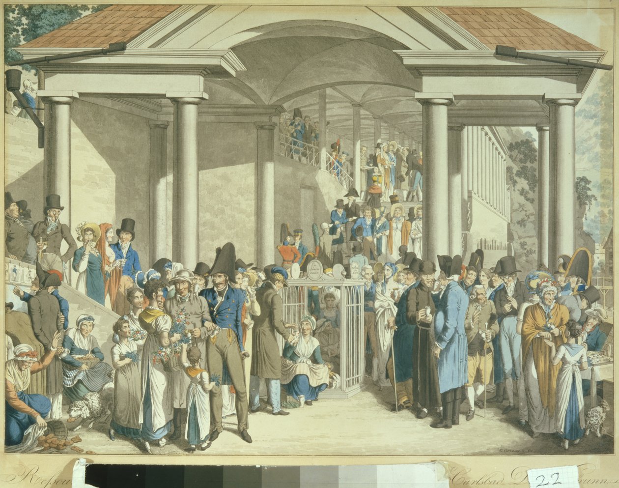 Comunidad de salud en la Fuente de Karlsbader, 1810 (dibujo en aguatinta) de Georg Emanuel Opitz