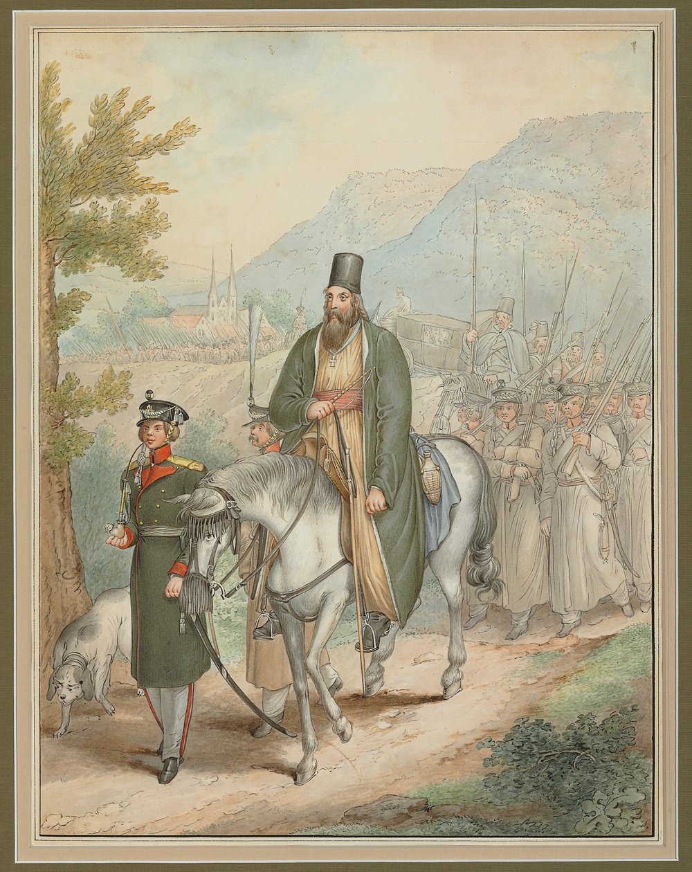 Soldados Rusos Acompañando a un Sacerdote a Caballo de Georg Emanuel Opitz