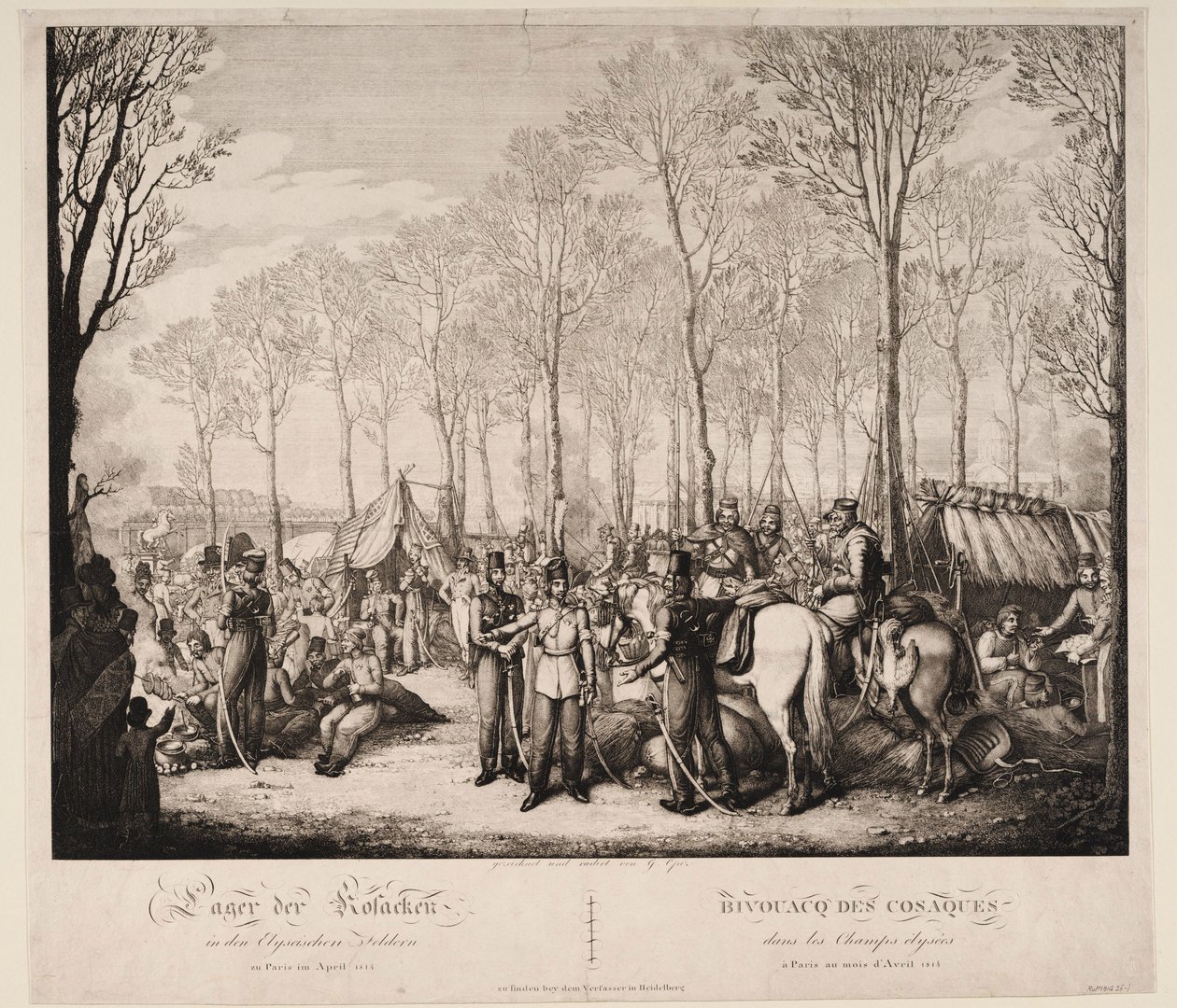Bivouac de los cosacos en la Avenida de los Campos Elíseos en París en abril de 1814, 1814 de Georg Emanuel Opiz