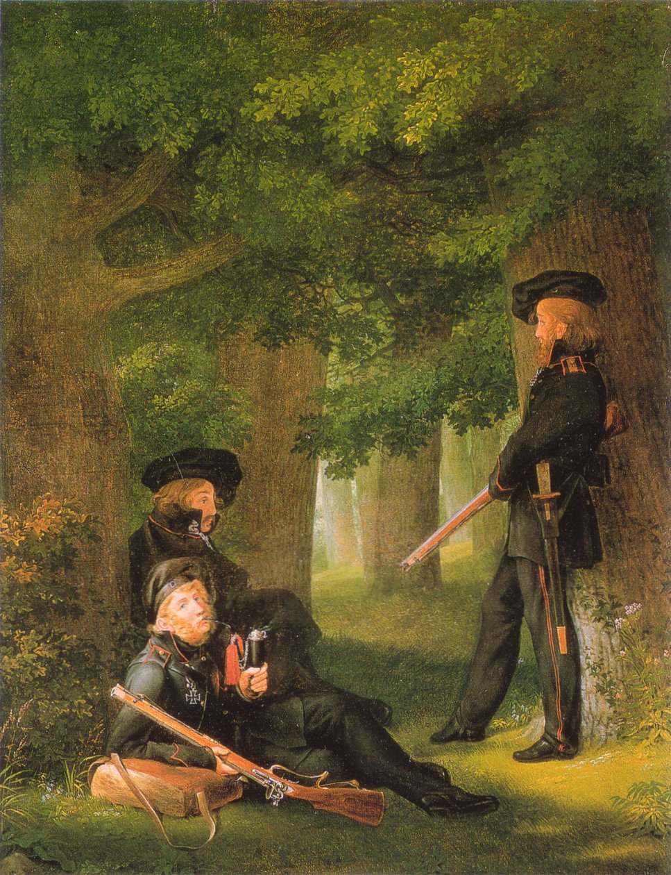 Alemán: Theodor Körner, Friedrich Friesen y Heinrich Hartmann en el puesto de avanzada de Georg Friedrich Kersting