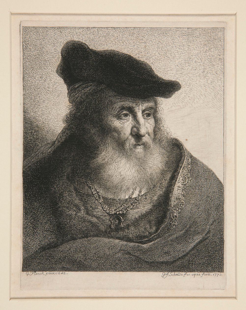 cabeza de un hombre barbudo en gorra de terciopelo de Georg Friedrich Schmidt