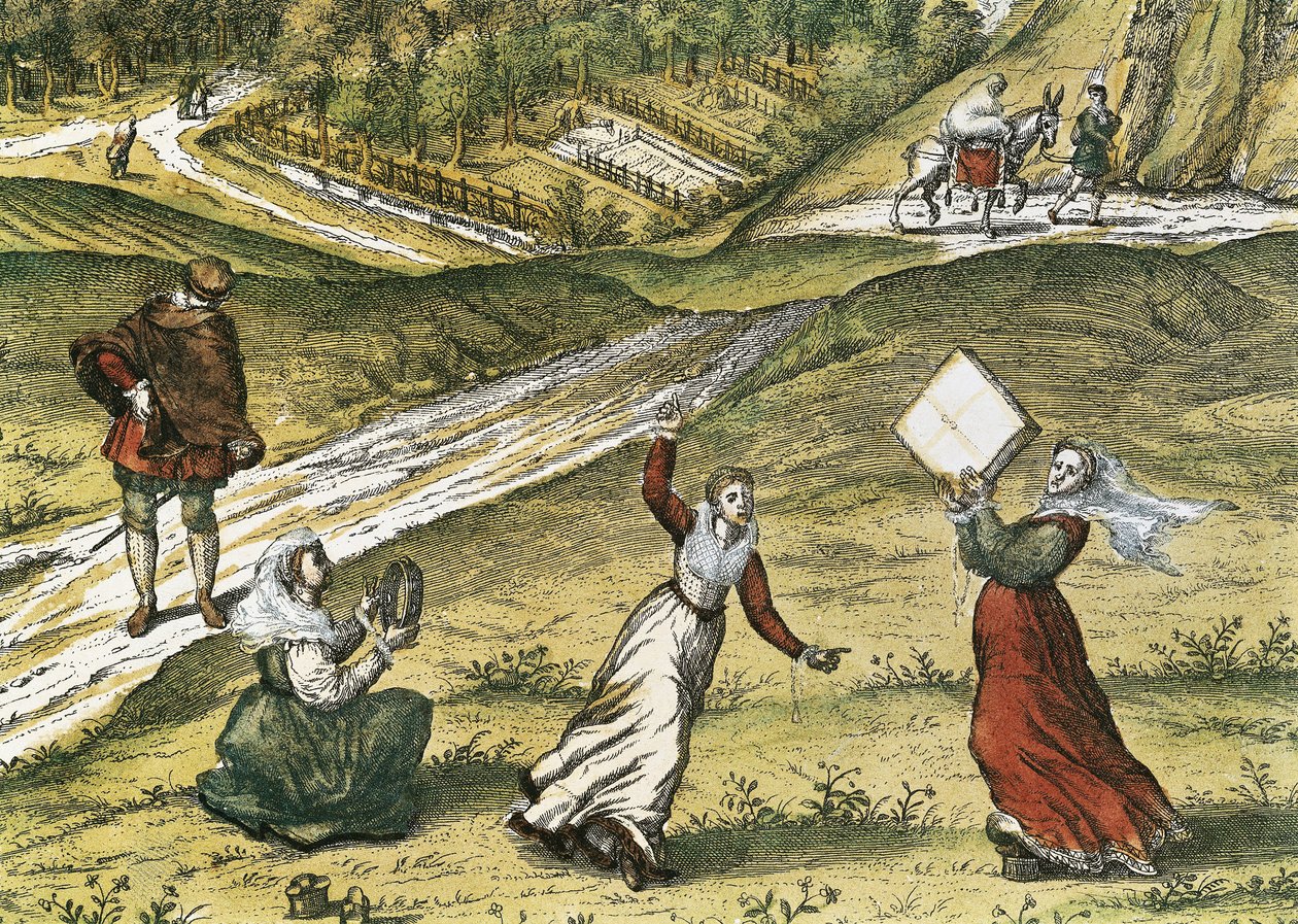 Bailarines andaluces. Detalle de Granada, en el volumen I "Civitatis Orbis Terrarum" (Thetraum orbis terrarum). Grabado en colores de Abraham Ortelius (1527-1598), George Braun (1541-1622) y Franz Hogenberg (1535-1590), publicado en 1572-1617. Archivo hist de Georg Hogenberg Franz and Ortelius Abraham Braun
