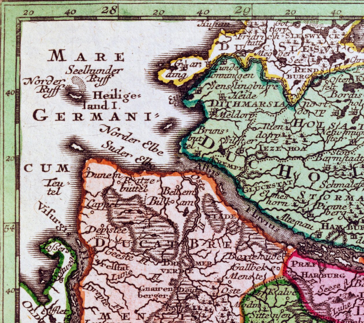 (detalle) Heligoland de un mapa del norte de Alemania de Georg Matthäus Seutter