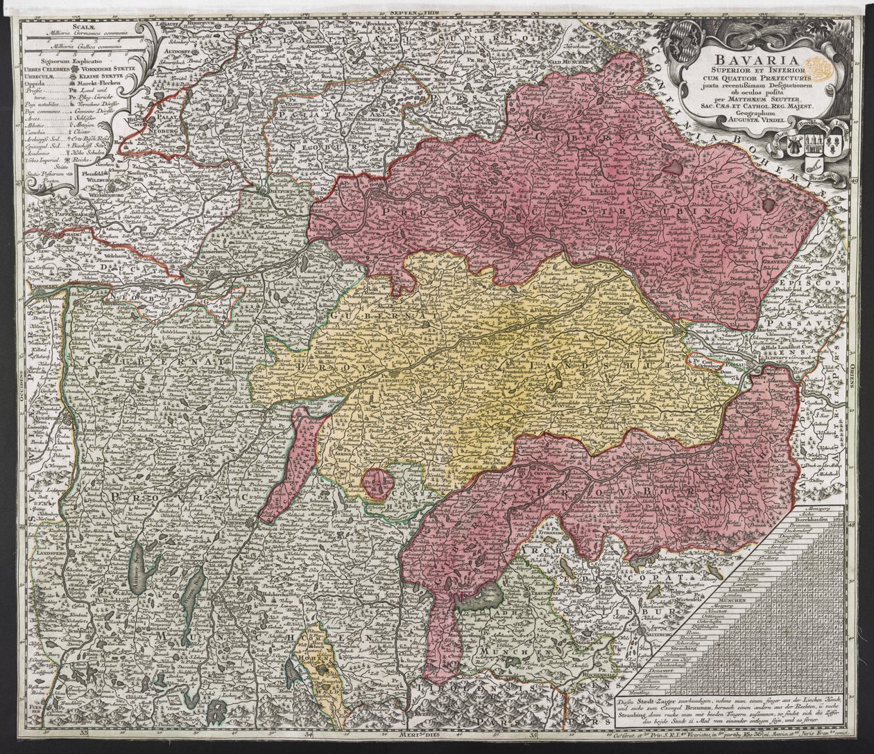 Mapa de Baviera, c.1757 (grabado en color) de Georg Matthäus Seutter