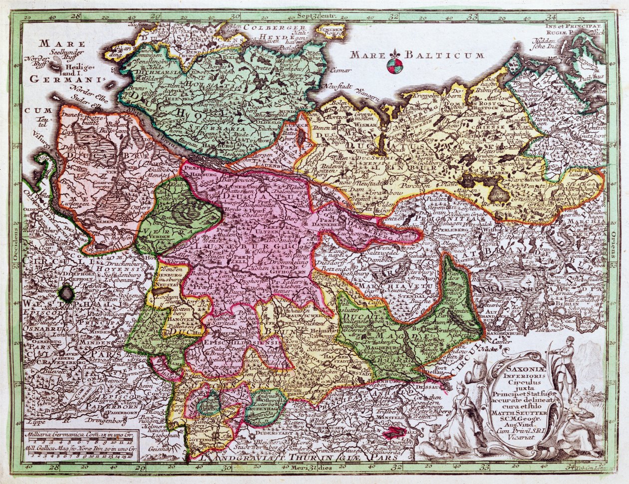 Mapa del norte de Alemania, de un atlas de Georg Matthäus Seutter