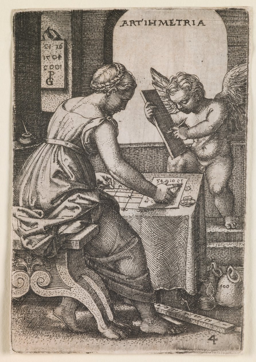 Arithmetria, de la serie "Las artes liberales", c.1541 (grabado) de Georg Pencz