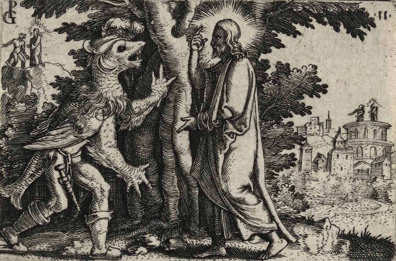 Cristo Tentado por el Diablo en el Desierto de Georg Pencz