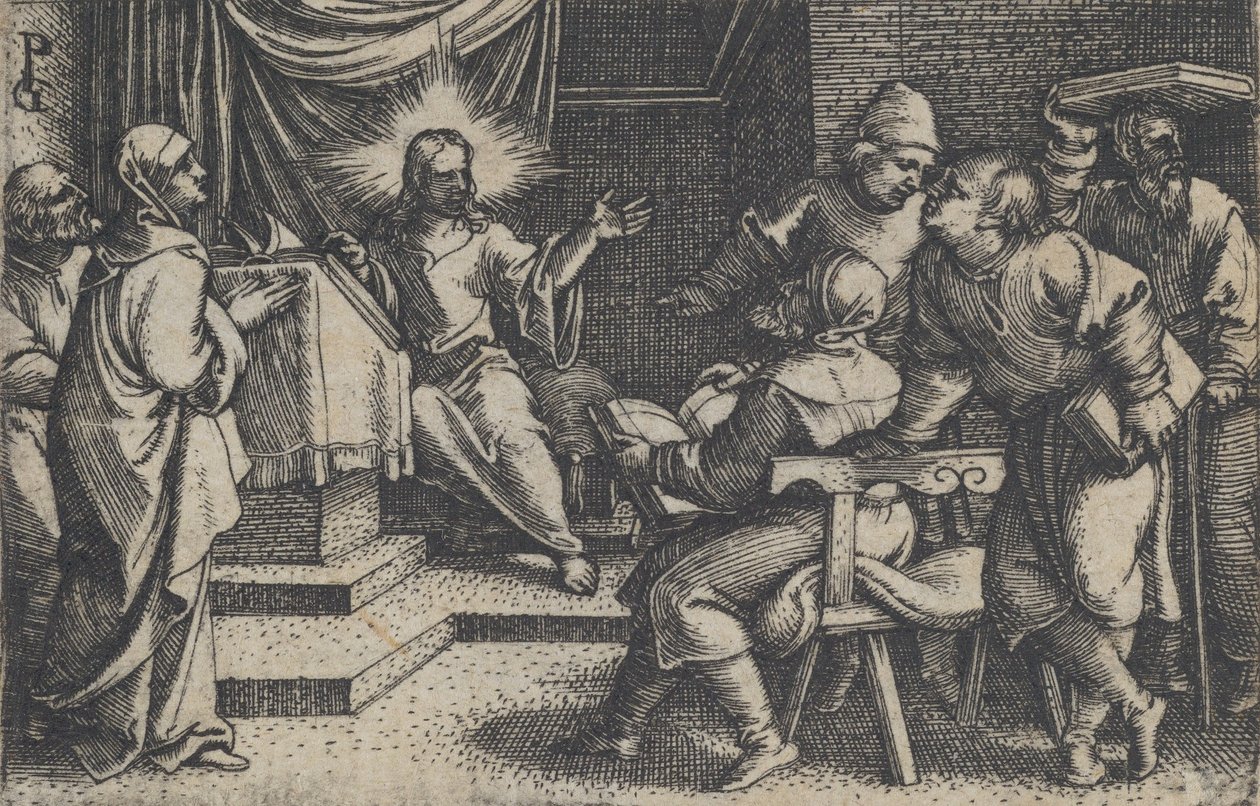 Cristo con los doctores en el templo, de La historia de Cristo, 1534-35 de Georg Pencz