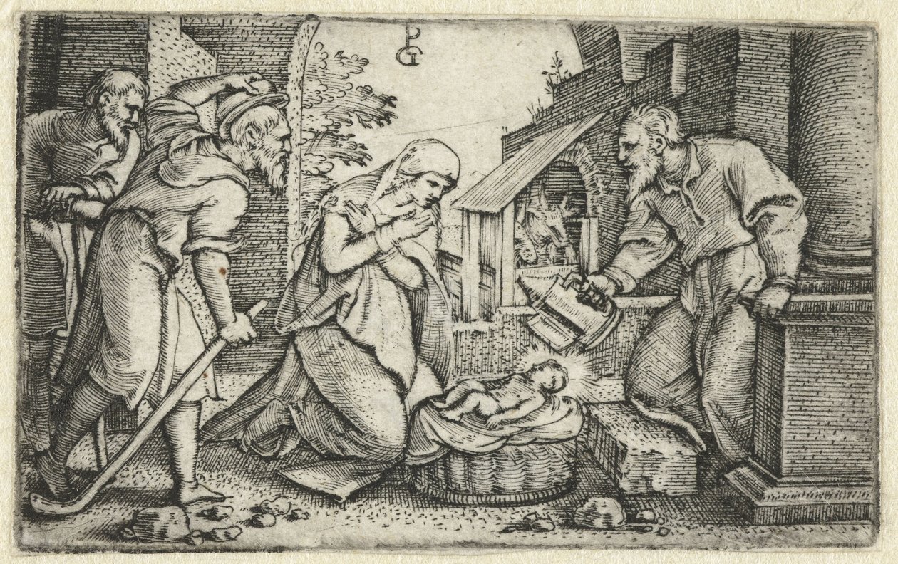 Natividad y Adoración de los Pastores Vida de Cristo (título de la serie) de Georg Pencz