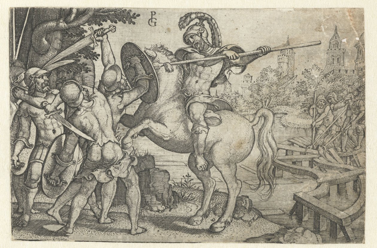 Horace Cocles defiende el puente sobre el Tíber Historias de la historia romana temprana (título de la serie) de Georg Pencz