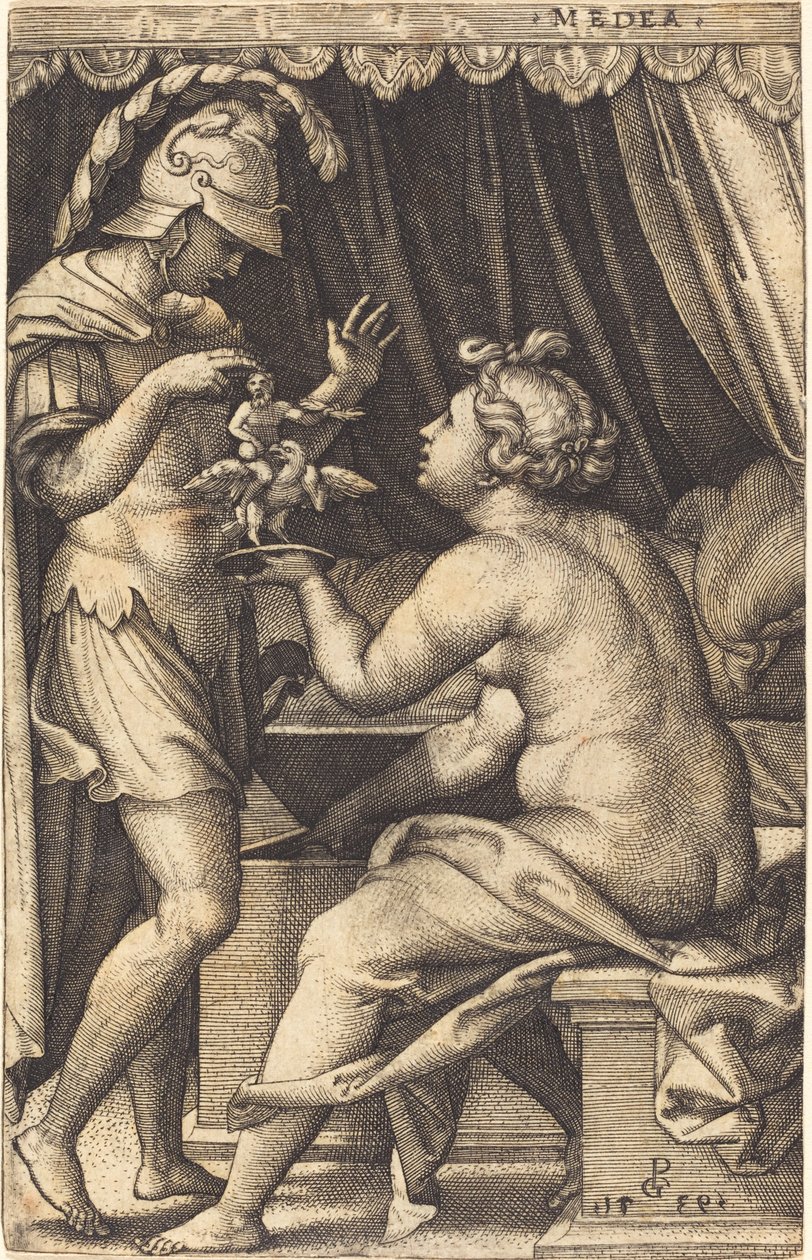Medea devolviendo los Penates a Jasón de Georg Pencz