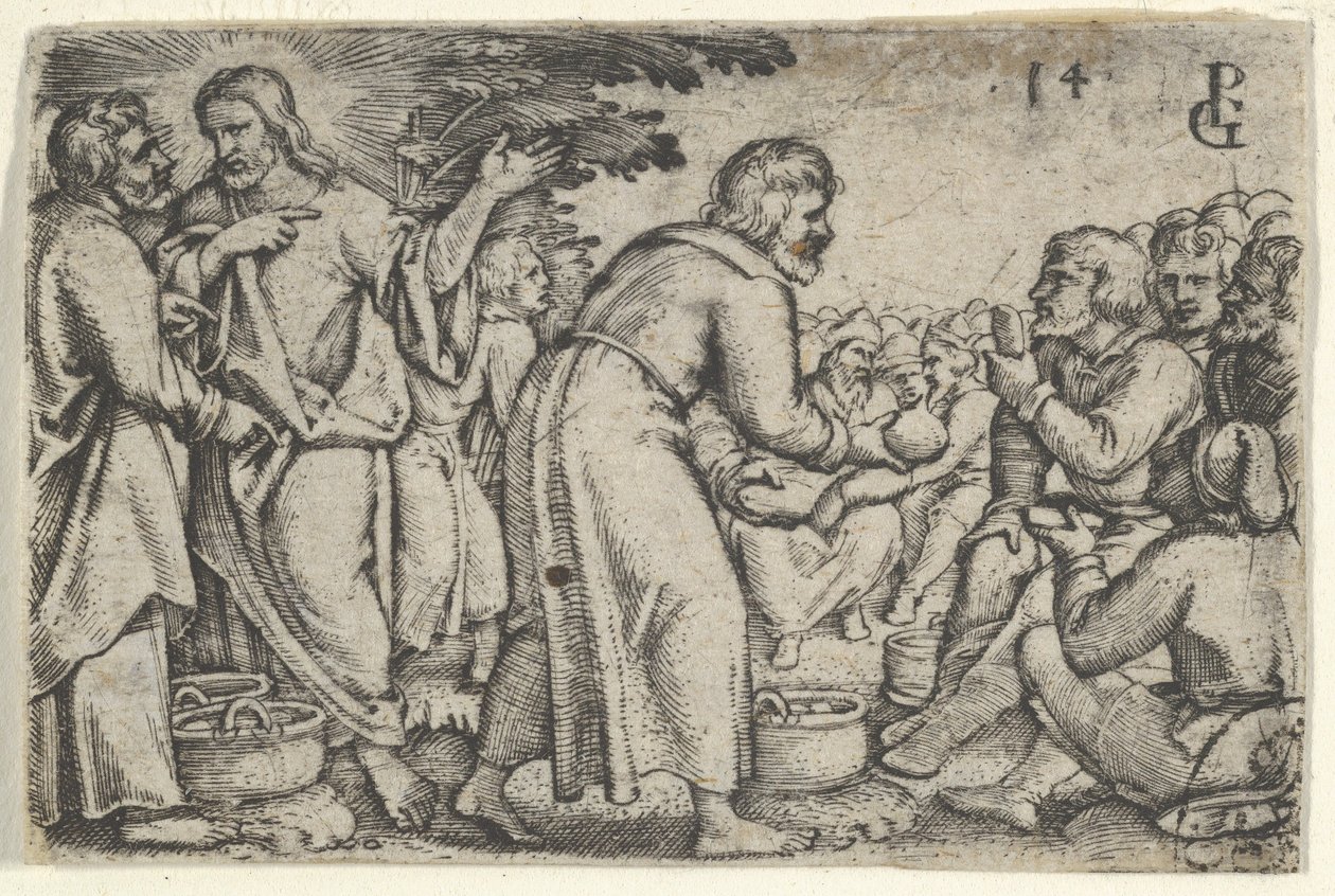El milagro de los panes y los peces, de La historia de Cristo, 1534-35 de Georg Pencz