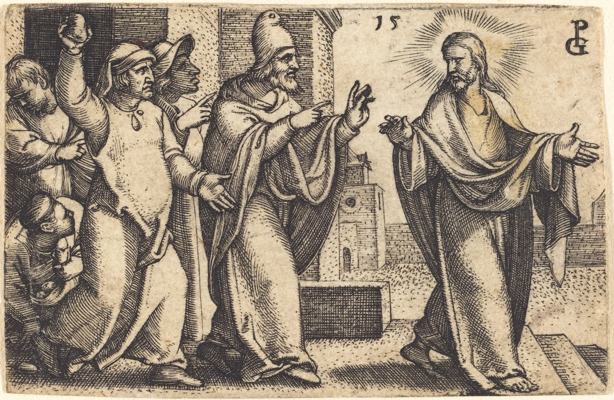 Los fariseos desean apedrear a Cristo de Georg Pencz