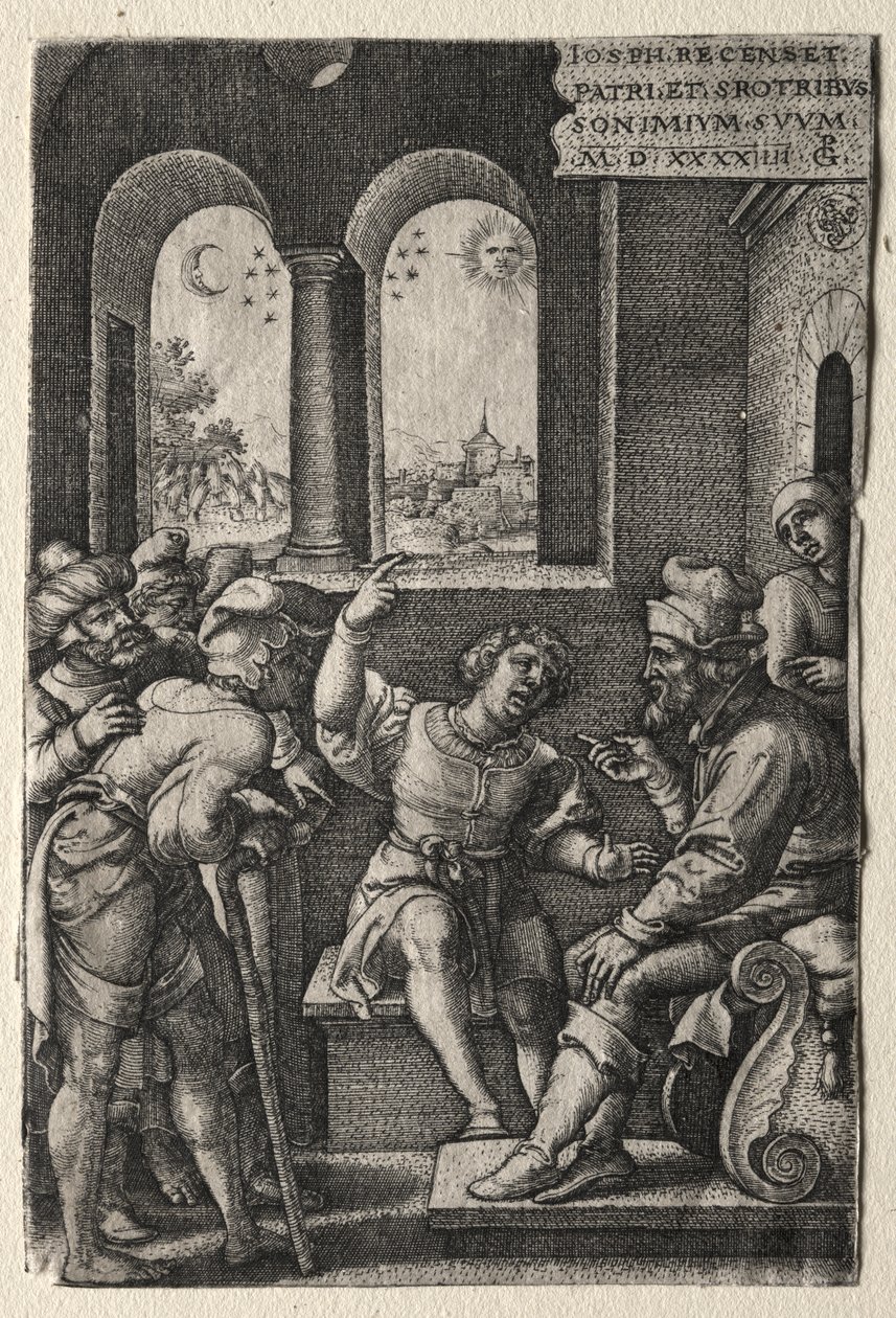 La historia de José: José contando sus sueños a su padre de Georg Pencz