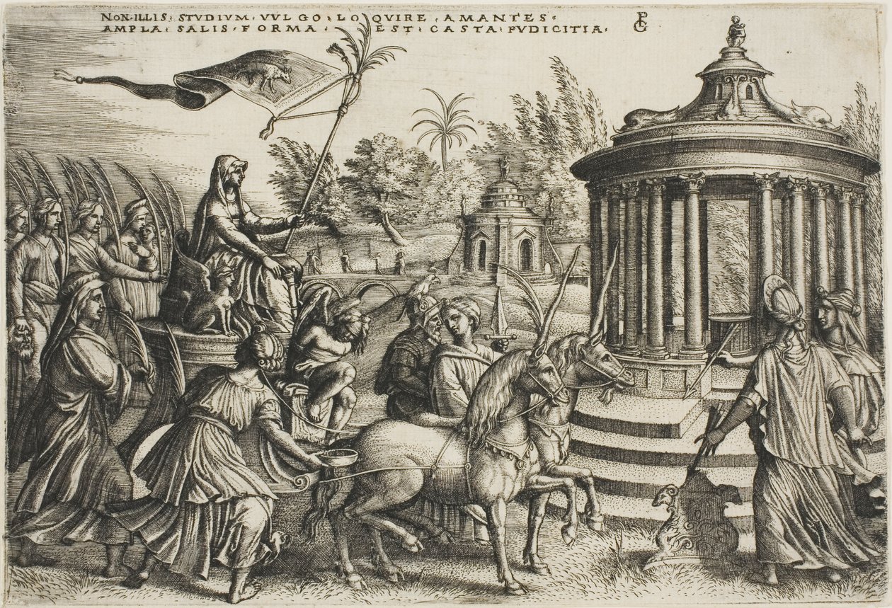 El triunfo de la castidad, placa dos de Los triunfos de Petrarca de Georg Pencz