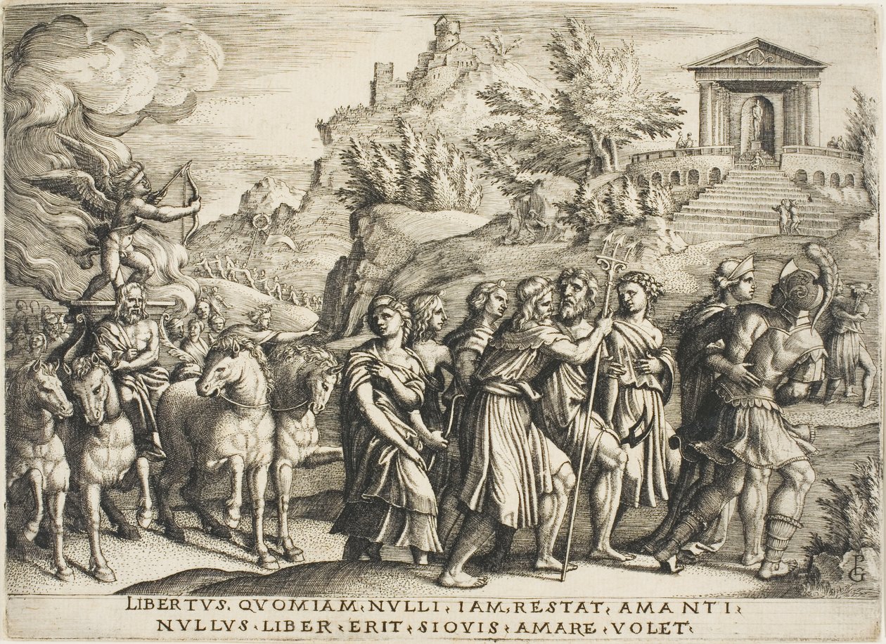 El triunfo del amor, lámina uno de Los triunfos de Petrarca de Georg Pencz