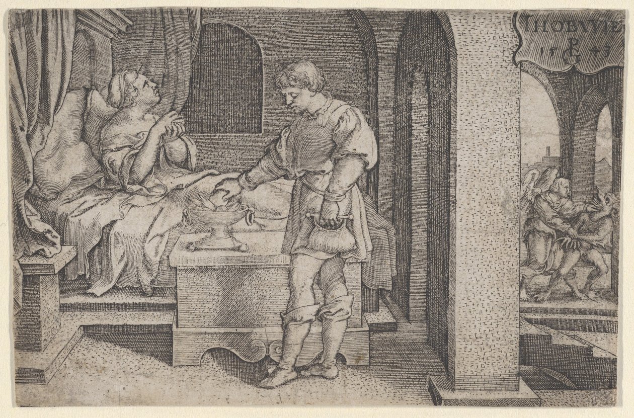 Tobiolus Hace un Sacrificio Propiciatorio, de La Historia de Tobías de Georg Pencz