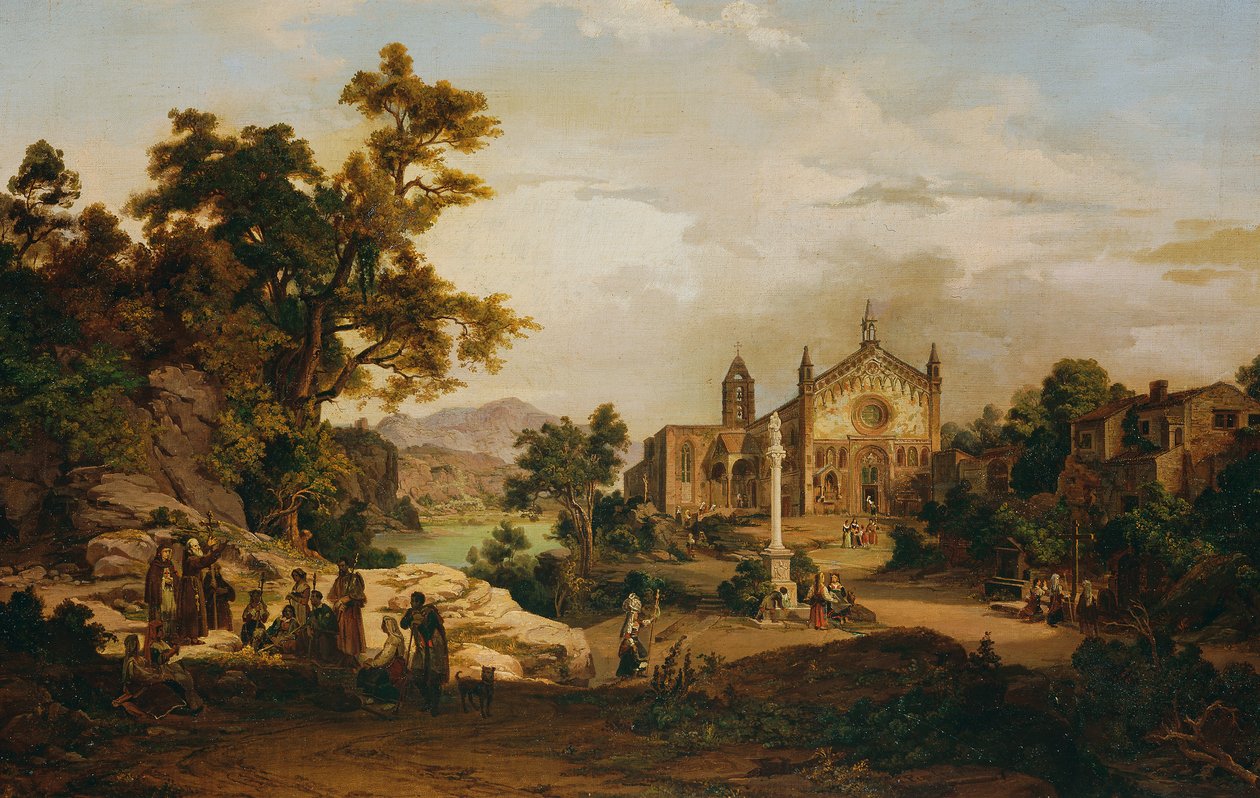 Paisaje italiano con peregrinos de Georg Petzolt