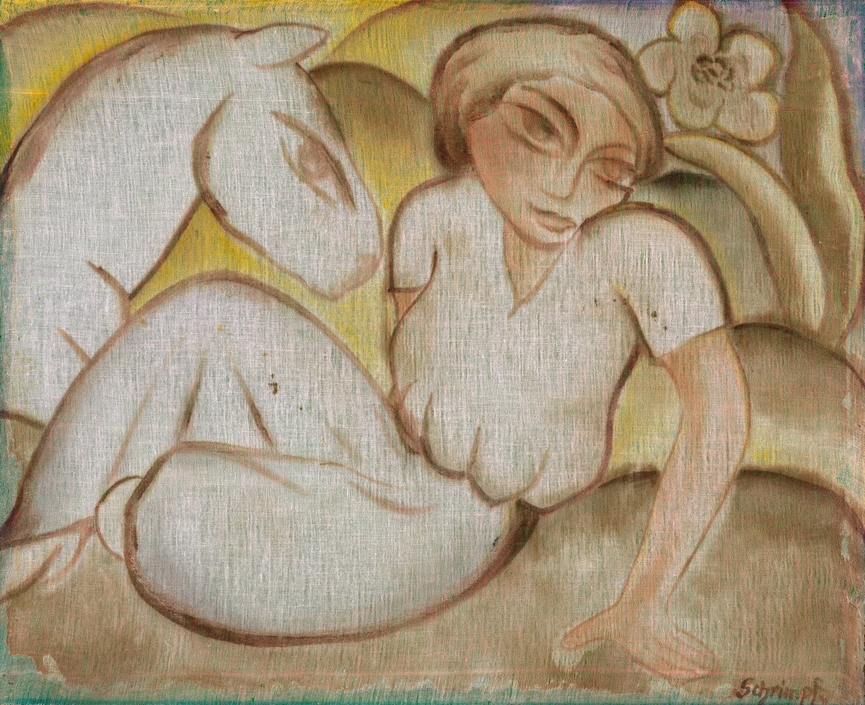 mujer con burro de Georg Schrimpf