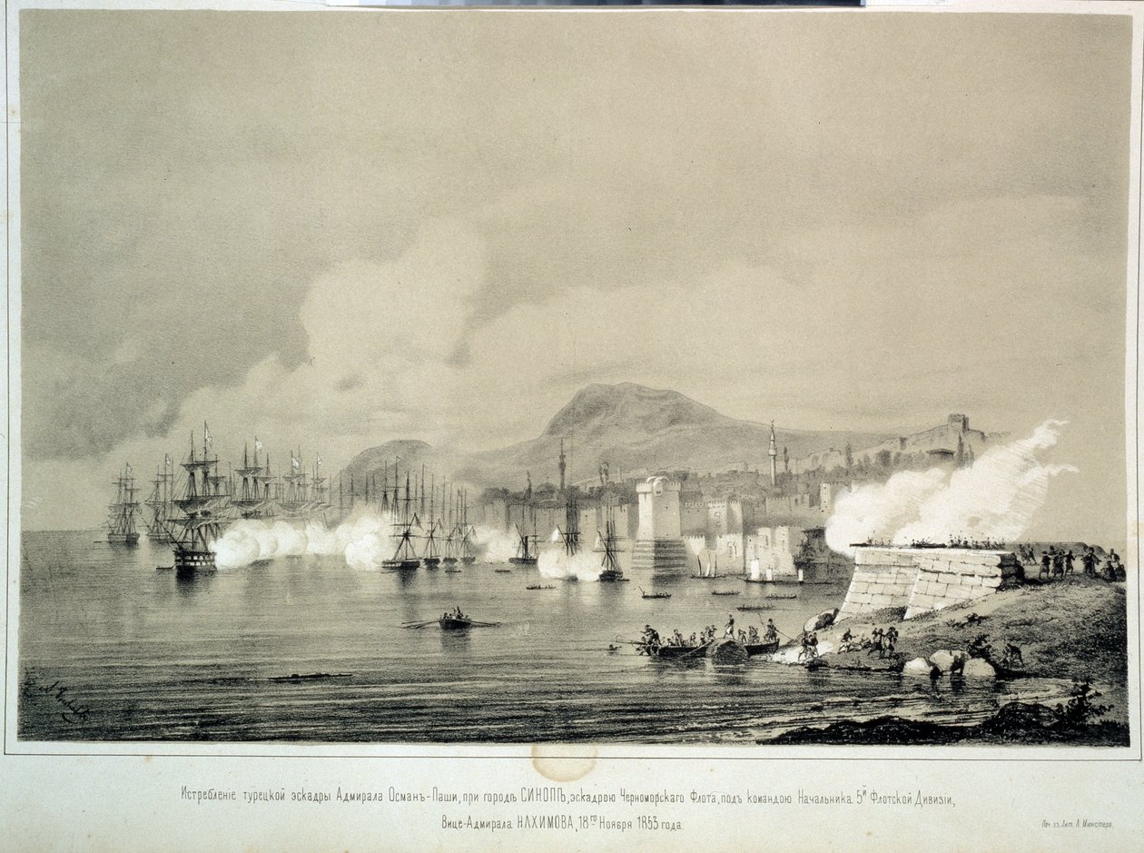 La batalla de Sinop el 30 de noviembre de 1853 (litografía) de Georg Wilhelm Timm