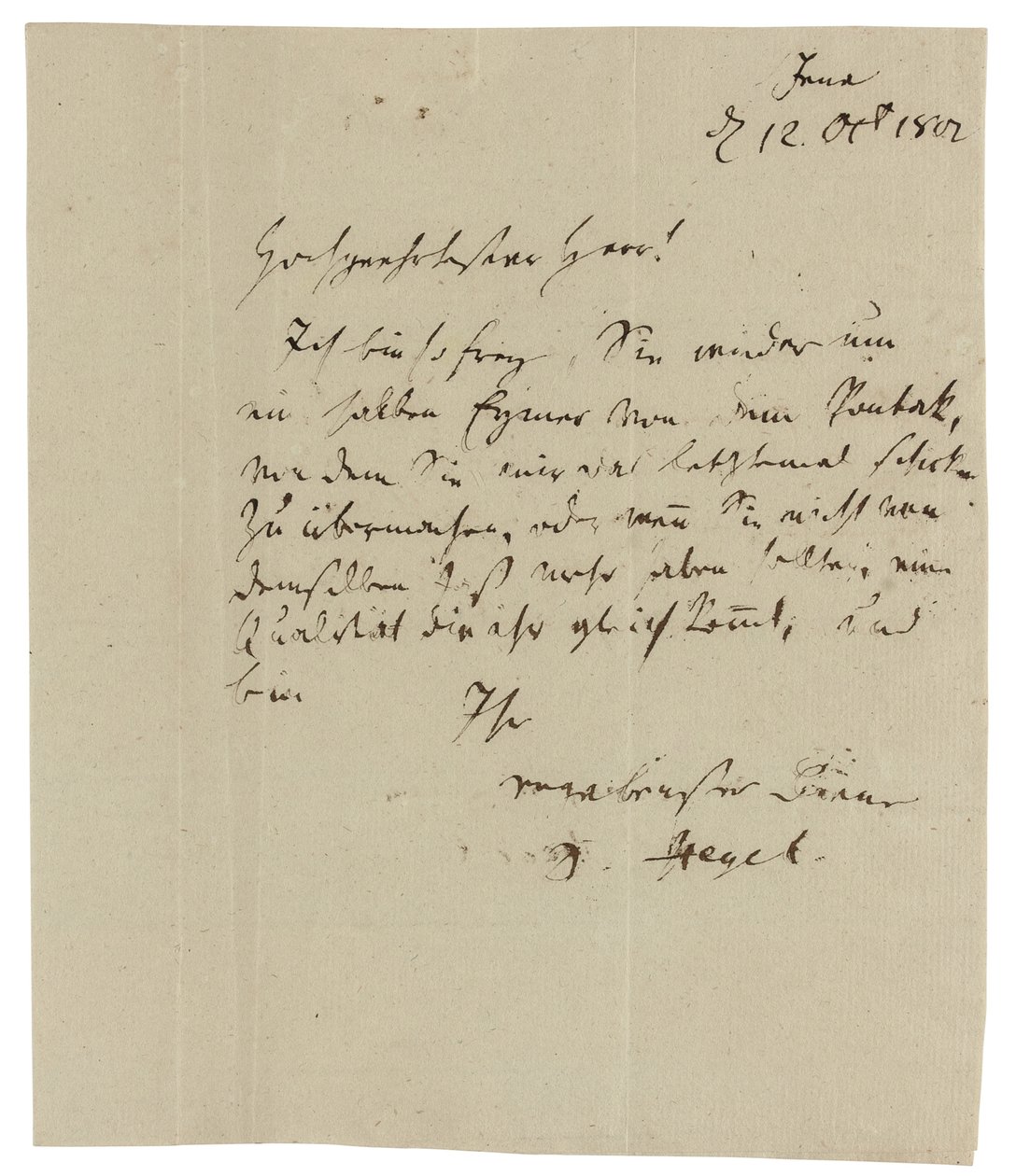 Carta autógrafa a Gebruder Ramann (comerciantes de vino en Erfurt), Jena de Georg Wilhelm Friedrich Hegel