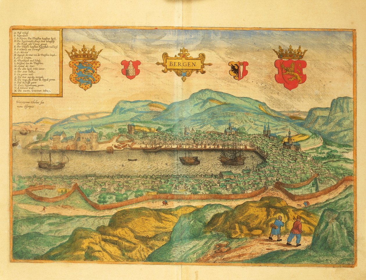 Bergen de Civitates Orbis Terrarum por Georg Braun de Georg Braun and Hogenberg Franz