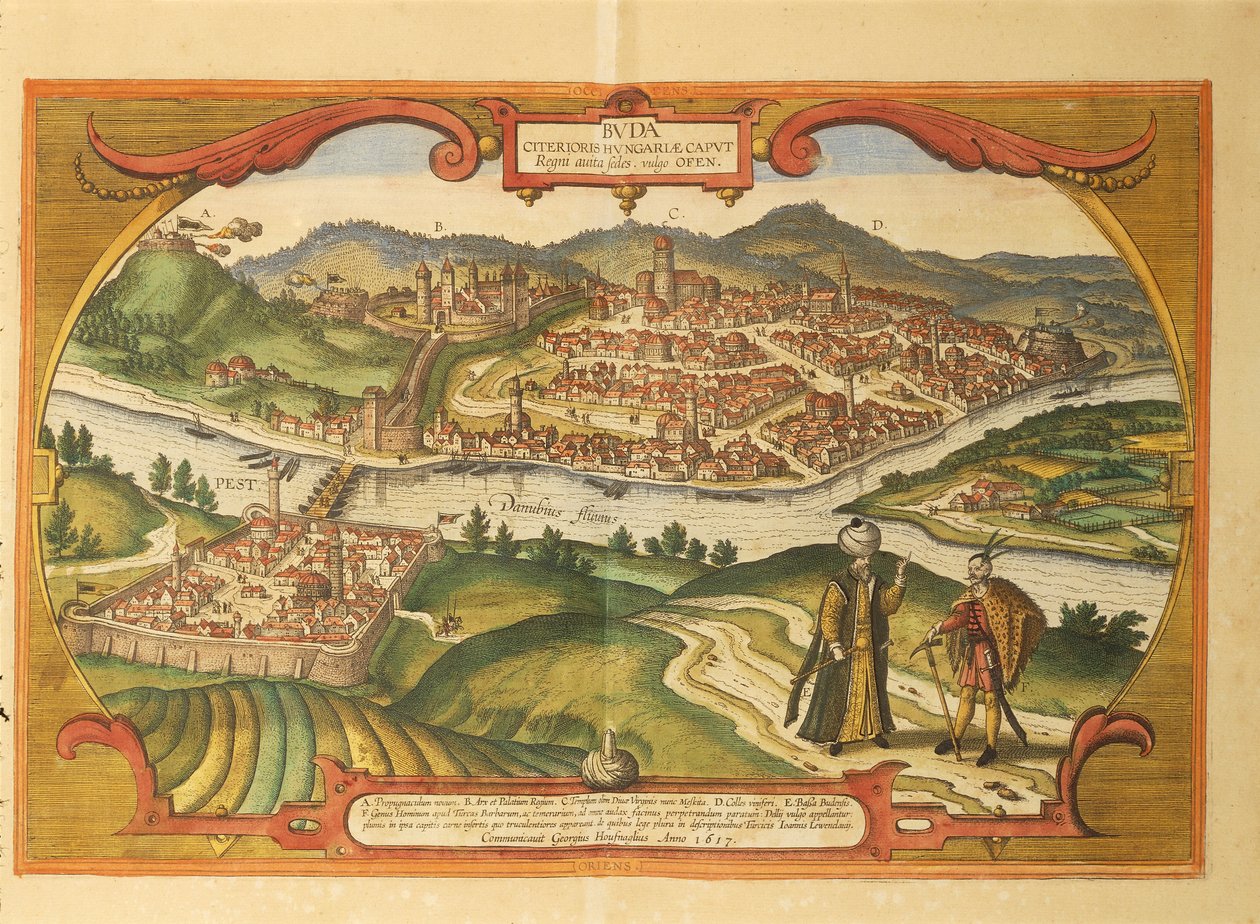 Budapest de Civitates Orbis Terrarum de Georg Braun and Hogenberg Franz