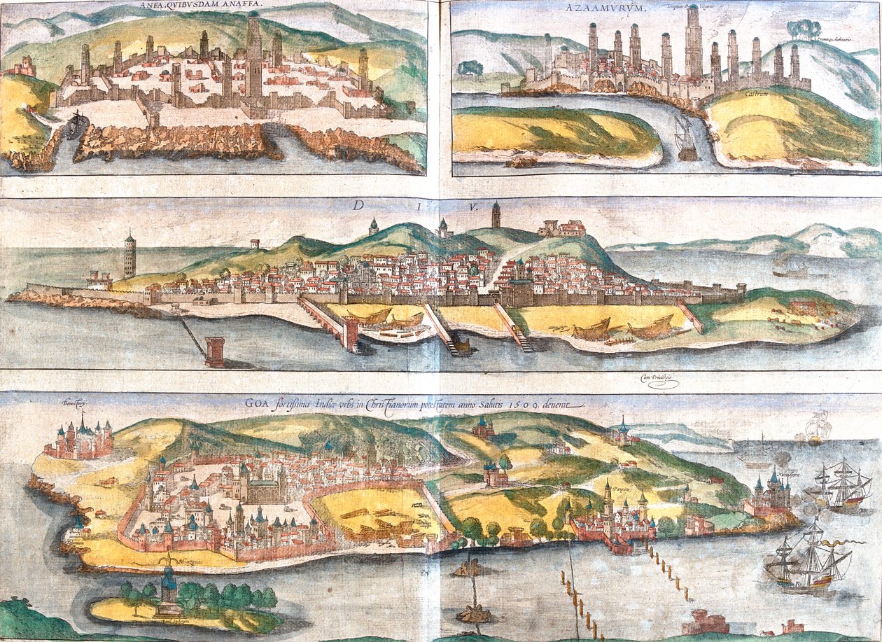Casablanca, Azemmour, Diu, Goa, Marruecos, India de Georg and Hogenberg Franz (1535 90) Braun