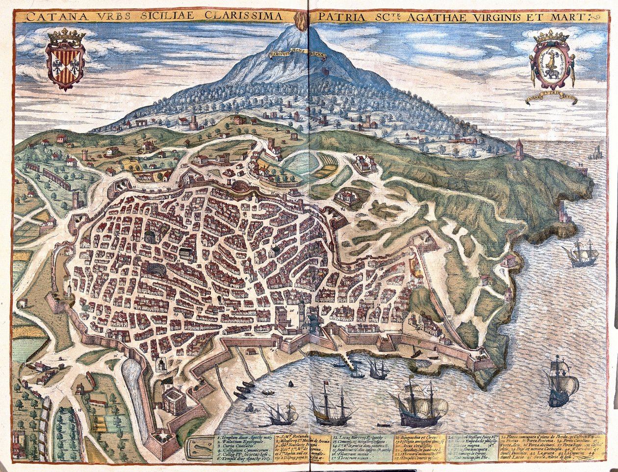 Catania, con el Etna al fondo, Sicilia, Italia (grabado) de Georg Braun and Hogenberg Franz
