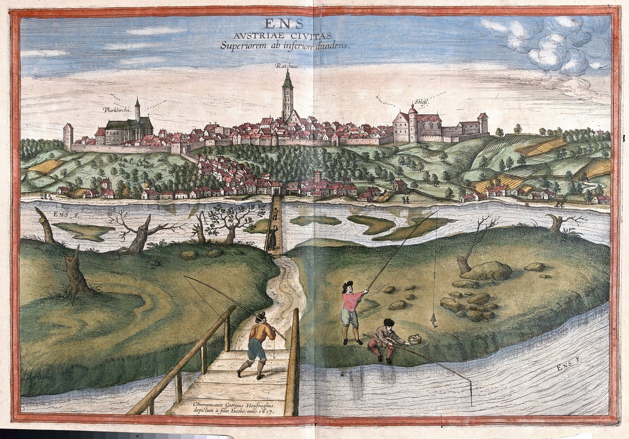 Enns, Austria (grabado) de Georg Braun and Hogenberg Franz