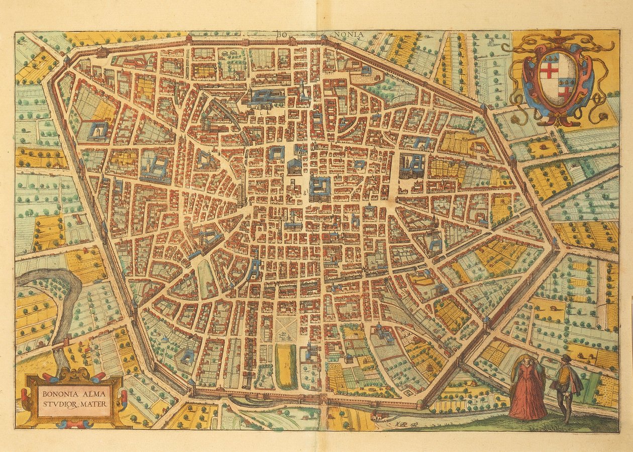 Mapa de Bolonia de Civitates Orbis Terrarum de Georg Braun and Hogenberg Franz