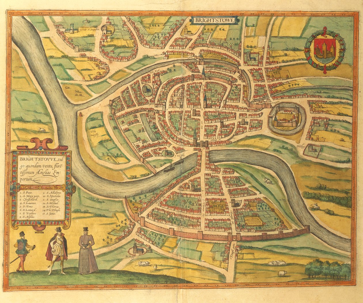 Mapa de Bristol del Civitates Orbis Terrarum de Georg Braun de Georg Braun and Hogenberg Franz