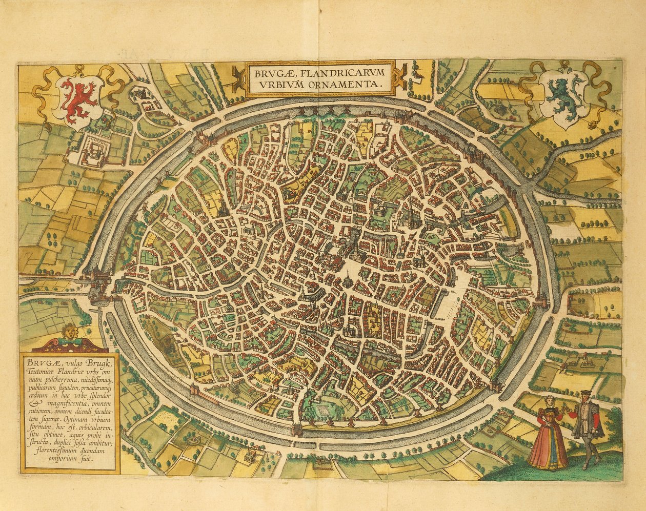 Mapa de Brujas del Civitates Orbis Terrarum de Georg Braun de Georg Braun and Hogenberg Franz