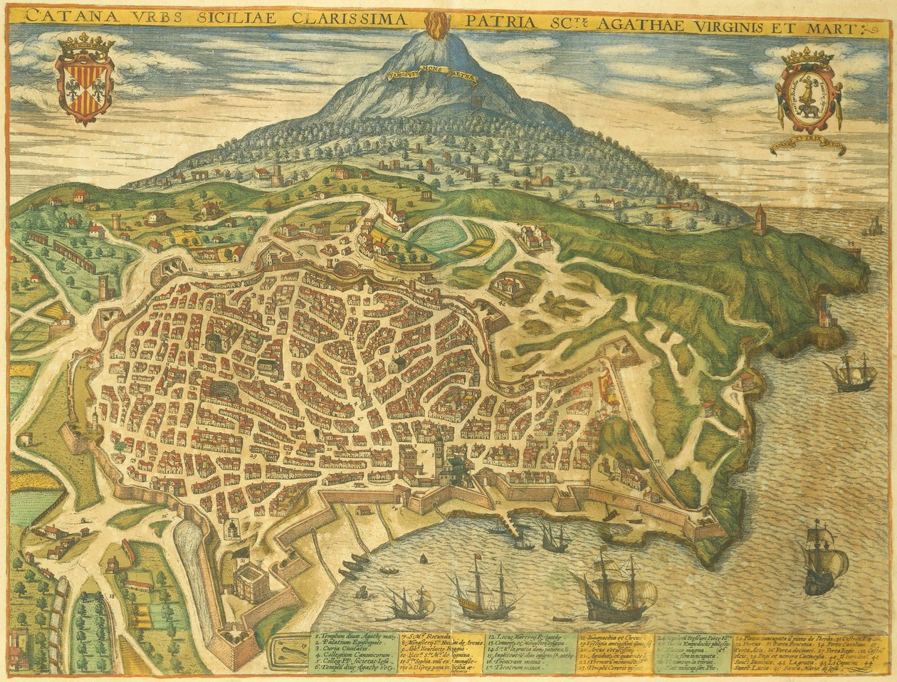 Mapa de Catania de Civitates Orbis Terrarum por Georg Braun de Georg Braun and Hogenberg Franz