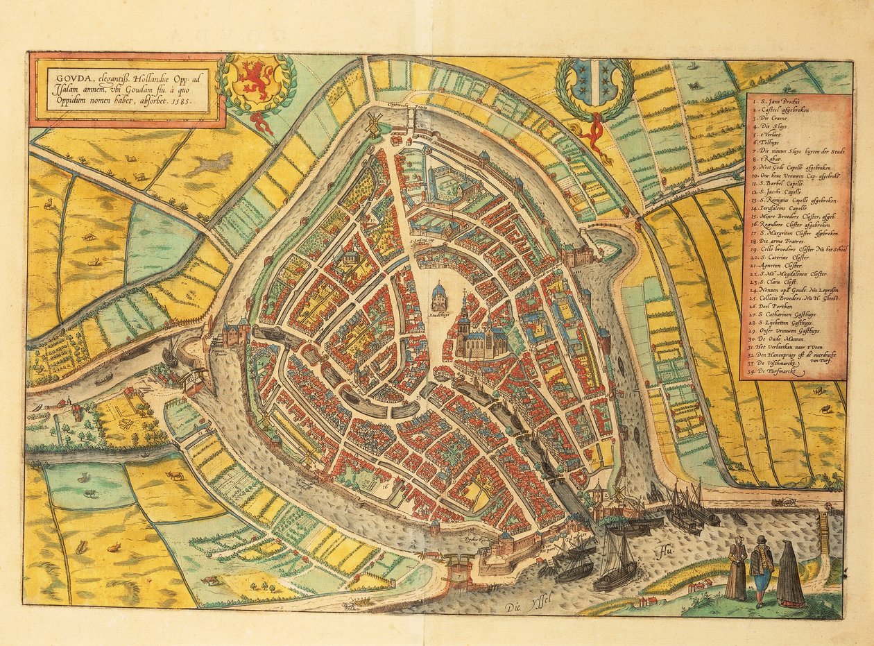 Mapa de Gouda del Civitates Orbis Terrarum de Georg Braun de Georg Braun and Hogenberg Franz